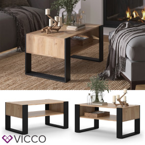 Vicco Couchtisch Olli Eiche Schwarz 92 x 45,6 cm mit Ablage