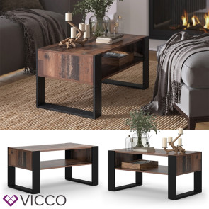 Vicco Couchtisch Olli Antikholz-Optik Schwarz 92 x 45,6 cm mit Ablage