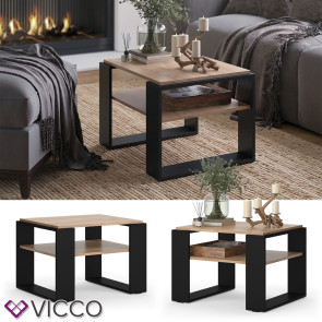 Vicco Couchtisch Helm Eiche Schwarz 65,6 x 46,2 cm mit Ablage