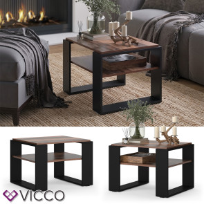 Vicco Couchtisch Helm Antikholz-Optik Schwarz 65,6 x 46,2 cm mit Ablage