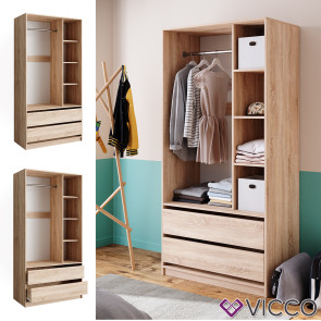 Vicco Kleiderschrank Elmo Eiche 100 x 200 cm mit 2 Schubladen