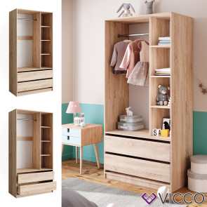Vicco Kinderkleiderschrank Elmo Eiche 100 x 200 cm mit 2 Schubladen