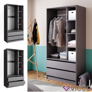 Vicco Kleiderschrank Elmo Anthrazit 100 x 200 cm mit 2 Schubladen