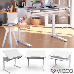 Vicco Schreibtisch Arc Weiß 108 x 68 cm mit ausziehbarer Tastaturablage