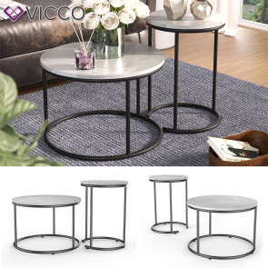 Vicco Couchtisch-Set Ottawa Weiß Marmor-Optik 2 Teile