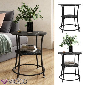 Vicco Couchtisch Quebec Marmor Schwarz 50 x 55 cm offene Ablage