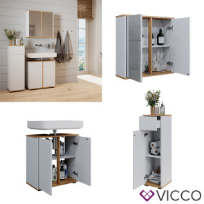 Vicco Badmöbel-Set Didi Weiß Eiche 3 Teile Midischrank mit Schublade