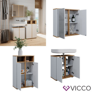 Vicco Badmöbel-Set Didi Weiß Eiche 3 Teile Midischrank mit 2 Türen