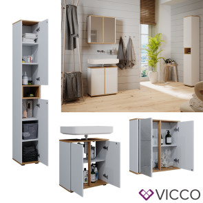 Vicco Badmöbel-Set Didi Weiß Eiche 3 Teile mit Hochschrank