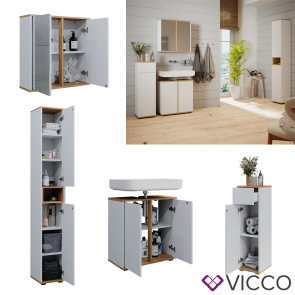 Vicco Badmöbel-Set Didi Weiß Eiche 4 Teile Hochschrank Midischrank mit Schublade