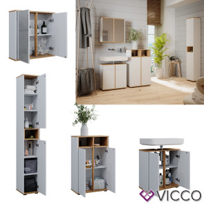 Vicco Badmöbel-Set Didi Weiß Eiche 4 Teile Hochschrank Midischrank mit 2 Türen