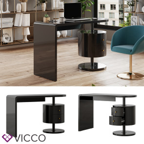Vicco Schreibtisch Lara Schwarz Hochglanz 120 x 50 cm 2 Schubladen
