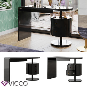 Vicco Schminktisch Lara Schwarz Hochglanz 120 x 50 cm mit 2 Schubladen