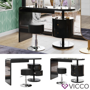 Vicco Schminktisch Lara Schwarz Hochglanz 120 cm mit Hocker