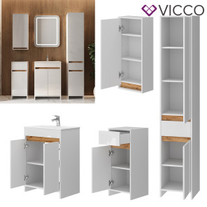Vicco Badmöbel-Set Lemgo Weiß Hochglanz Eiche 60 cm 5 Teile