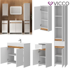 Vicco Badmöbel-Set Lemgo Weiß Hochglanz Eiche 80 cm 5 Teile