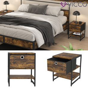 Vicco Nachttisch Fyrk Eiche rustikal 40 x 50 cm 2er Set