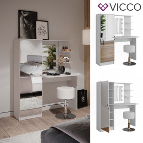 Vicco Schminktisch Jasmin Weiß 123 cm mit LED-Beleuchtung und Hocker