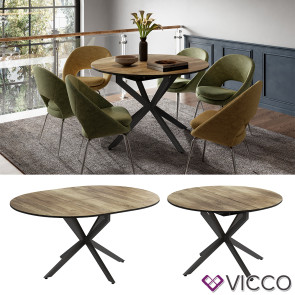 Vicco Esstisch Loyd Eiche rustikal Schwarz 120 x 76,5 cm ausziehbar