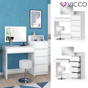 Vicco Schminktisch Naara Weiß 110,5 cm mit Hocker & LED-Spiegel