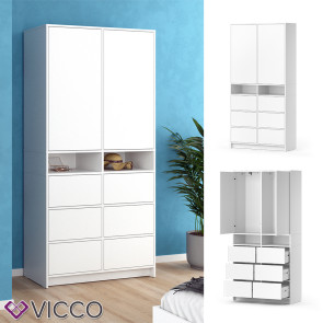 Vicco Kleiderschrank Naara Weiß 98,6 x 200 cm mit Schubladen