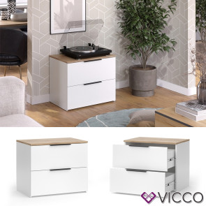 Vicco Kommode Wido Weiß Eiche 60 x 50 cm mit 2 Schubladen