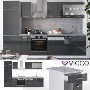VICCO Küche R-Line 300 cm Anthrazit hochglanz