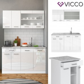 VICCO Küchenzeile SINGLE-Weiß Hochglanz