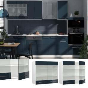 Vicco Glashängeschrank Fame-Line Weiß Dunkelblau Hochglanz 80 cm