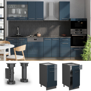 Vicco Schubunterschrank Fame-Line Anthrazit Dunkelblau Hochglanz 40 cm ohne Arbeitsplatte