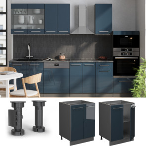 Vicco Unterschrank Fame-Line Anthrazit Dunkelblau Hochglanz 60 cm ohne Arbeitsplatte