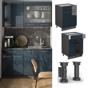Vicco Schubunterschrank Fame-Line Anthrazit Dunkelblau Hochglanz 60 cm ohne Arbeitsplatte