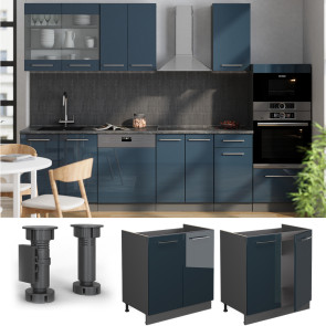 Vicco Spülenunterschrank Fame-Line Anthrazit Dunkelblau Hochglanz 80 cm ohne Arbeitsplatte