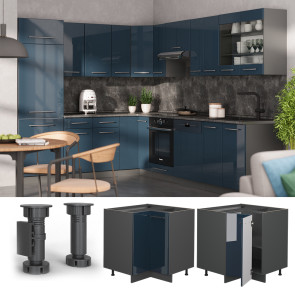 Vicco Eckunterschrank Fame-Line Anthrazit Dunkelblau Hochglanz 87 cm ohne Arbeitsplatte