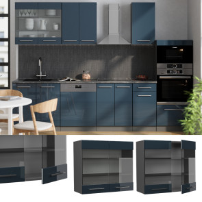 Vicco Glashängeschrank Fame-Line Anthrazit Dunkelblau Hochglanz 80 cm