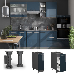 Vicco Apothekerunterschrank Fame-Line Anthrazit Dunkelblau Hochglanz 30 cm ohne Arbeitsplatte