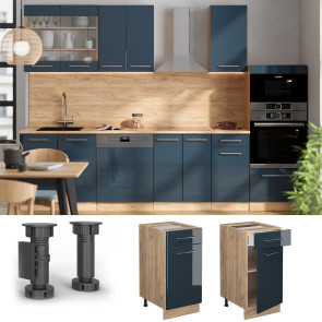 Vicco Schubunterschrank Fame-Line Eiche Dunkelblau Hochglanz 40 cm ohne Arbeitsplatte