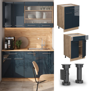Vicco Schubunterschrank Fame-Line Eiche Dunkelblau Hochglanz 60 cm ohne Arbeitsplatte