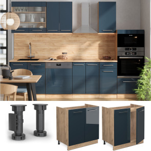 Vicco Spülenunterschrank Fame-Line Eiche Dunkelblau Hochglanz 80 cm ohne Arbeitsplatte