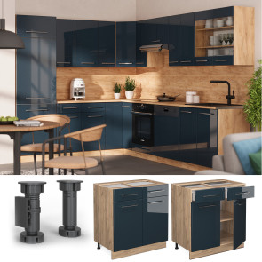 Vicco Schubunterschrank Fame-Line Eiche Dunkelblau Hochglanz 80 cm ohne Arbeitsplatte