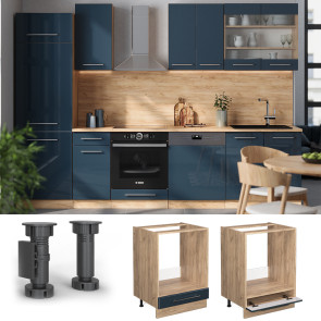 Vicco Herdumbauschrank Fame-Line Eiche Dunkelblau Hochglanz 60 cm ohne Arbeitsplatte