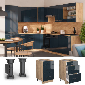 Vicco Schubladenunterschrank Fame-Line Eiche Dunkelblau Hochglanz 50 cm ohne Arbeitsplatte
