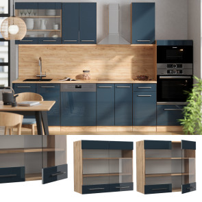 Vicco Glashängeschrank Fame-Line Eiche Dunkelblau Hochglanz 80 cm
