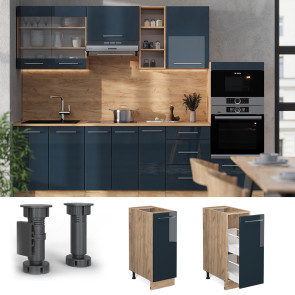 Vicco Apothekerunterschrank Fame-Line Eiche Dunkelblau Hochglanz 30 cm ohne Arbeitsplatte