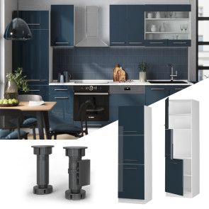 Vicco Herdschrank Fame-Line Weiß Dunkelblau Hochglanz 60 cm 3 Türen