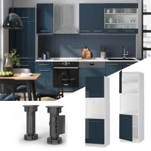 Vicco Herdschrank Fame-Line Weiß Dunkelblau Hochglanz 60 cm 2 Türen