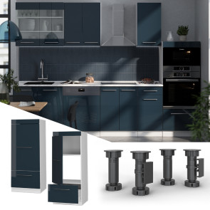 Vicco Mikrowellenschrank Fame-Line Weiß Dunkelblau Hochglanz 60 cm mit Schublade & Tür