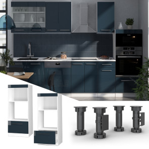 Vicco Mikrowellenschrank Fame-Line Weiß Dunkelblau Hochglanz 60 cm mit Schublade