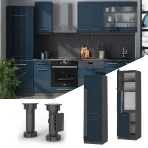 Vicco Herdschrank Fame-Line Anthrazit Dunkelblau Hochglanz 60 cm 3 Türen