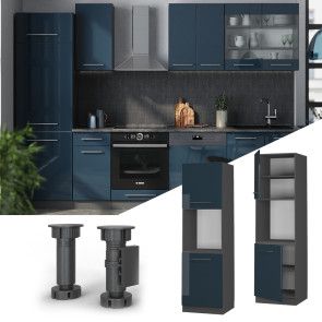 Vicco Herdschrank Fame-Line Anthrazit Dunkelblau Hochglanz 60 cm 2 Türen